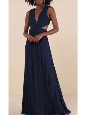 LULU'S M Vivid Imagination Navy Blue Cut out Maxi Party Formal Dress NEW 0B9